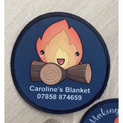 Printed 10cm campfire and name badge- I can be customised!