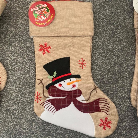  Christmas Stocking- Hessian Snowman