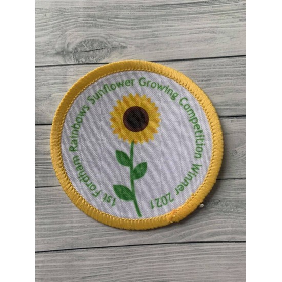 Printed 8cm sunflower badge, customise me! 