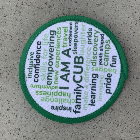 Printed 8cm Cub Word Cloud badge