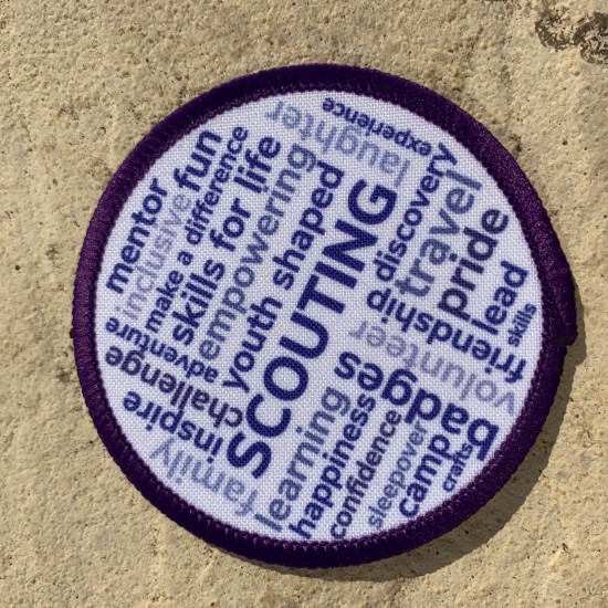 Printed 8cm  Scouting Word Cloud badge
