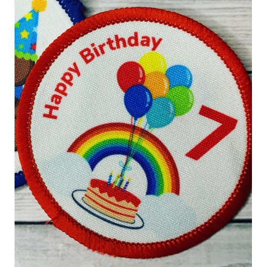 Printed 8cm Rainbow Birthday customise text and age.  