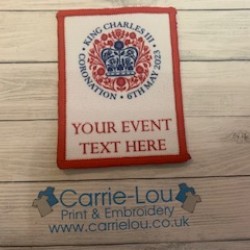 Printed 8cm Coronation Badge, Portrait rectangle, all colours, customise to order.  