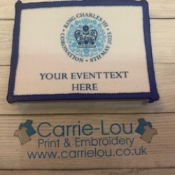 Printed 8cm Coronation Badge, Landscape rectangle, all colours, customise to order.  