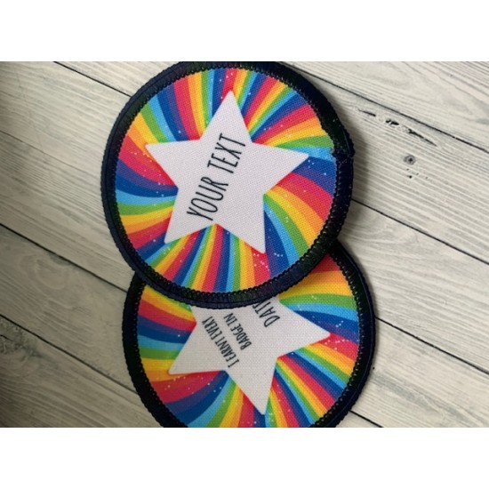 Printed 8cm fun rainbow star badge- customise me!