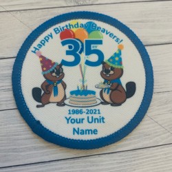 Printed 8cm  Happy Birthday Beavers- White backed