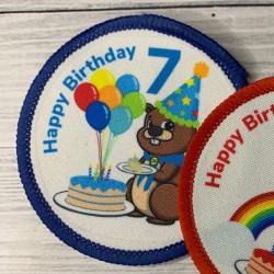 Printed 8cm Beaver Birthday Badge, customise text and number