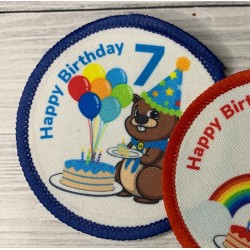 Printed 8cm Beaver Birthday Badge, customise text and number