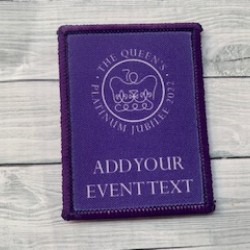 Printed 8cm  2022 Rectange Commemoration Jubilee badge, Purple, personalise me.