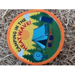 Printed 8cm Camped in a heatwave badge  