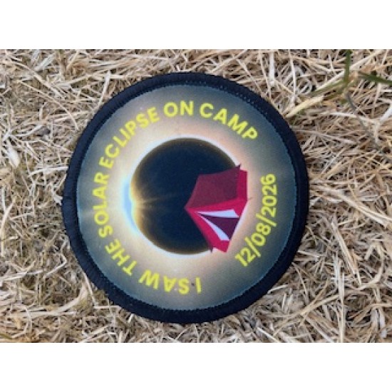 Printed 8cm Solar eclipse on camp badge